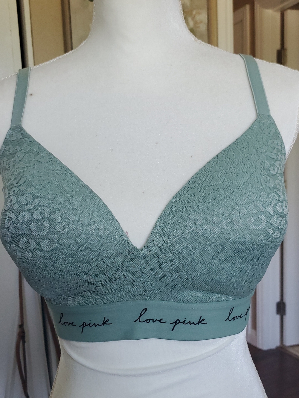 PINK Victoria's Secret Sage Green Lace Wireless Bralette